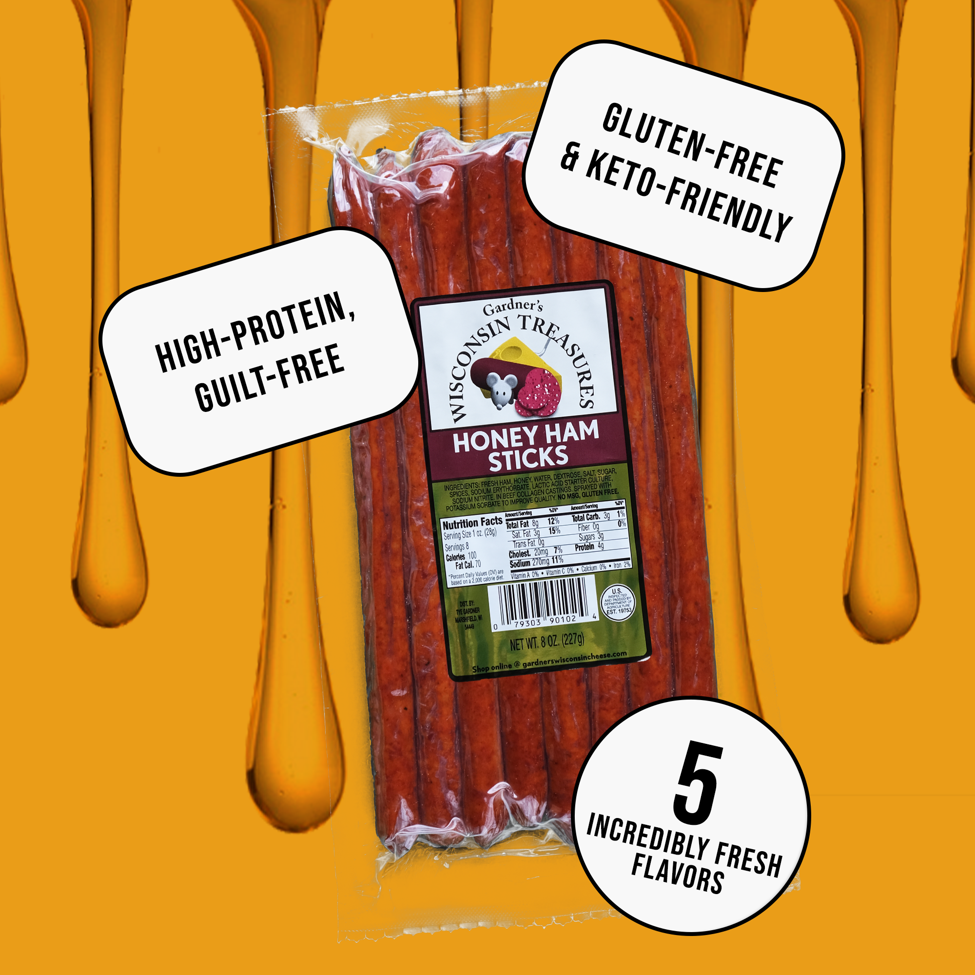 Honey Ham Snack Sticks - Gardners Wisconsin Cheese and Sausage