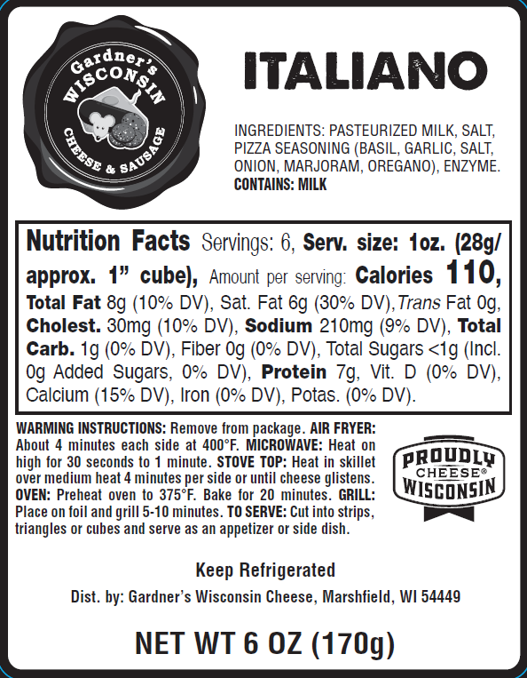 Italiano Oven-Baked Cheese - Gardners Wisconsin Cheese and Sausage