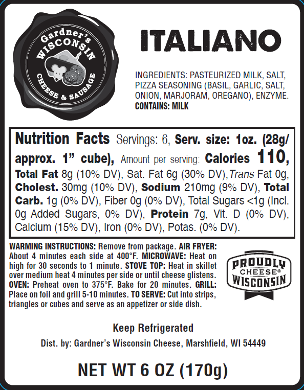 Italiano Oven-Baked Cheese | Gardners Wisconsin Cheese and Sausage