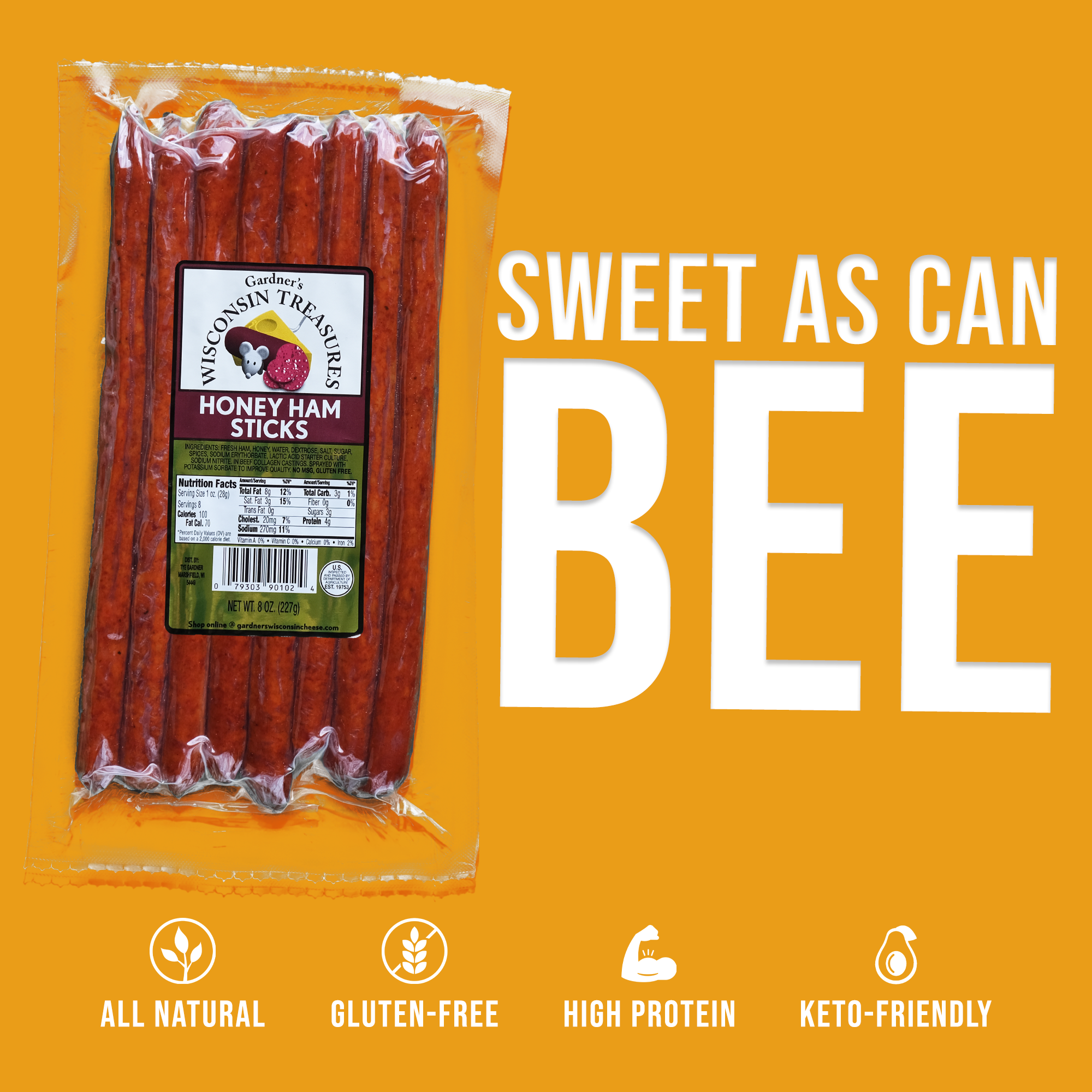 Honey Ham Snack Sticks - Gardners Wisconsin Cheese and Sausage