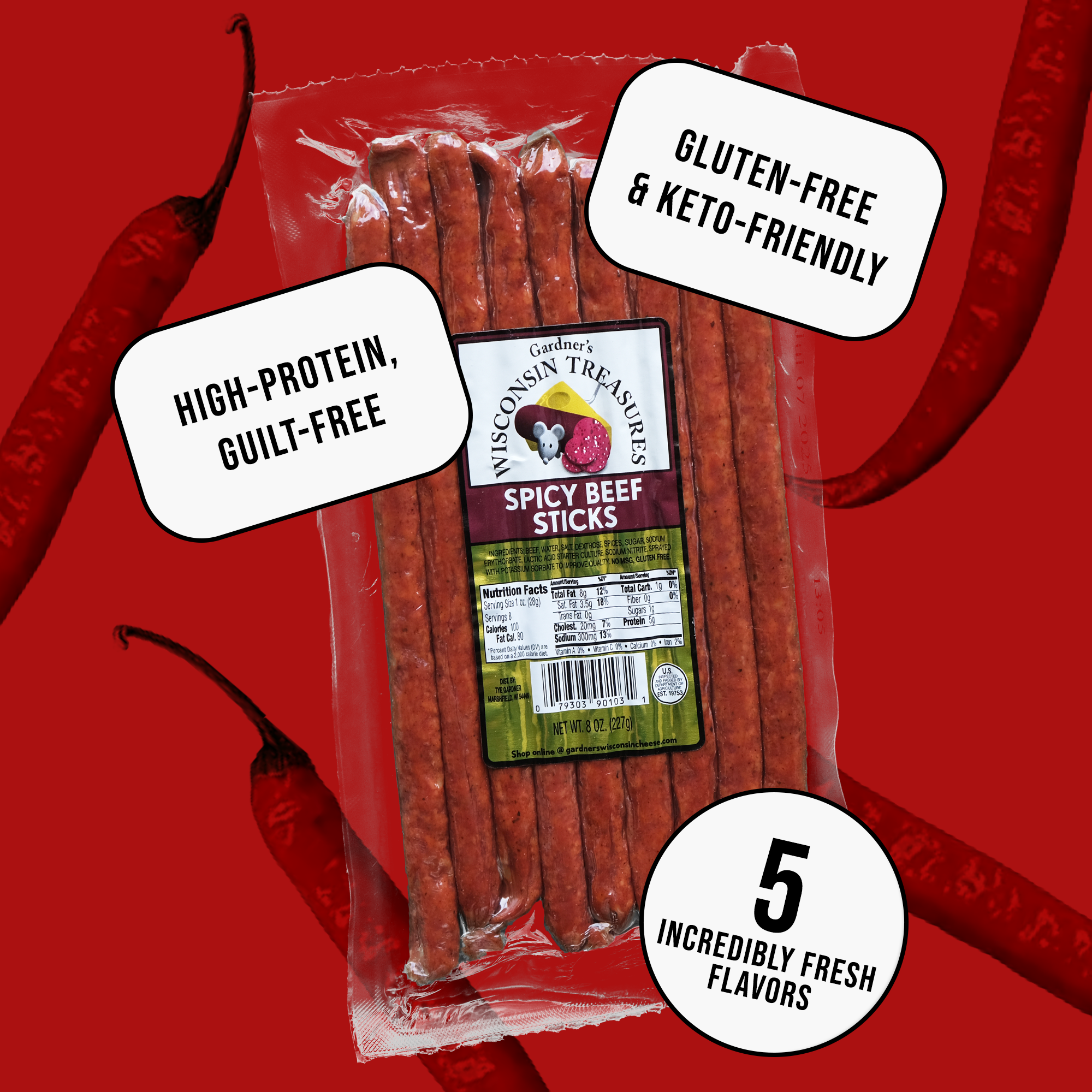 Spicy Beef Snack Sticks - Gardners Wisconsin Cheese and Sausage