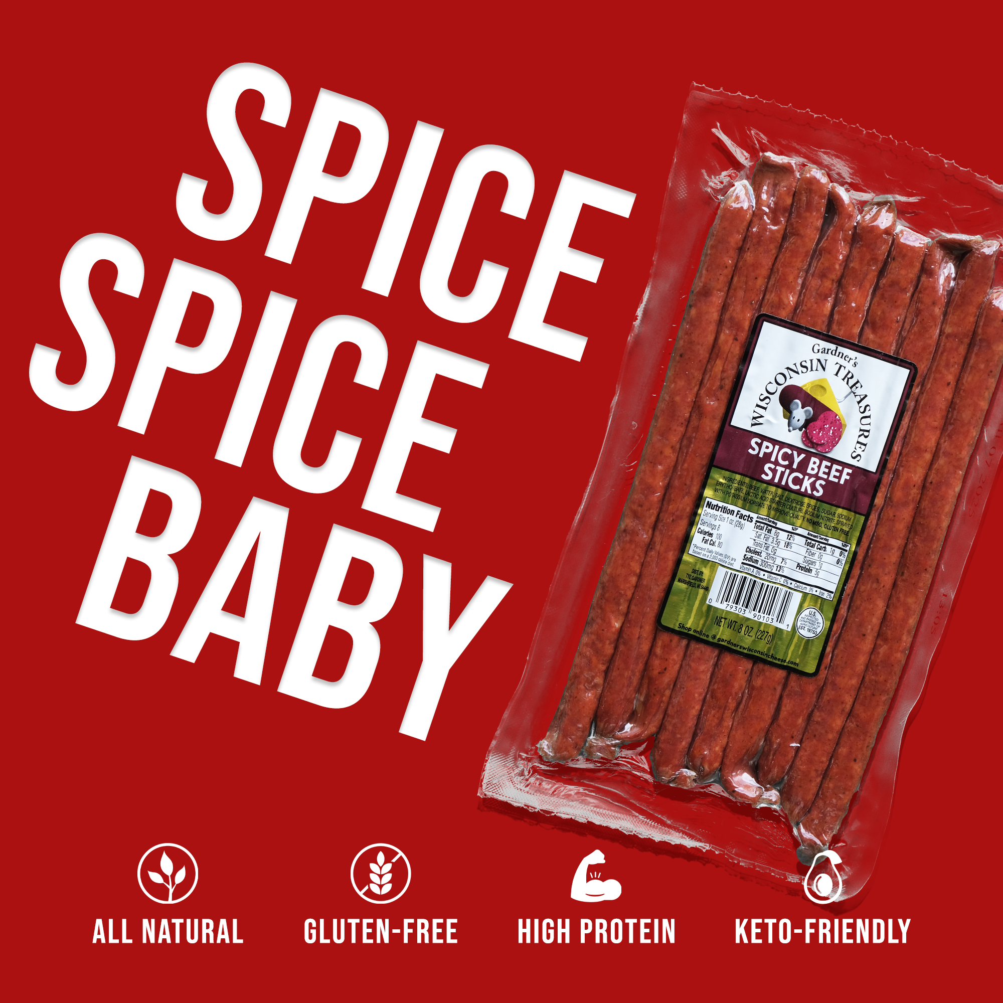 Spicy Beef Snack Sticks - Gardners Wisconsin Cheese and Sausage